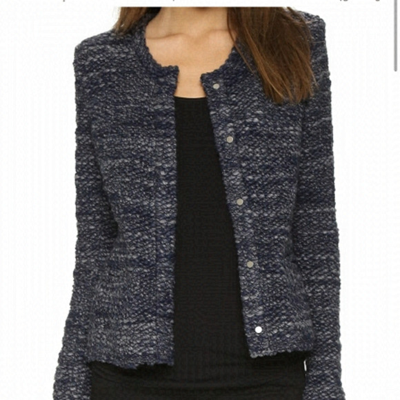 IRO PARIS Carene Wool Blend Blue Knit Blazer Jacket Sz 34 FRA - US 2 or XS - Picture 1 of 15